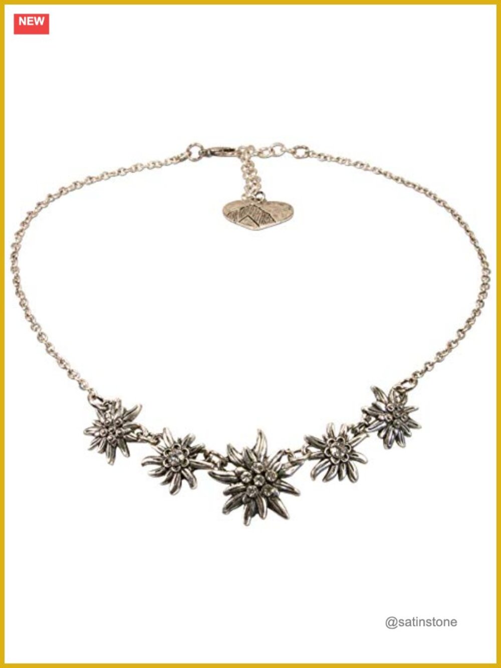 Traditional Bavarian Edelweiss Pendant Necklace Dirndl Oktoberfest Costume